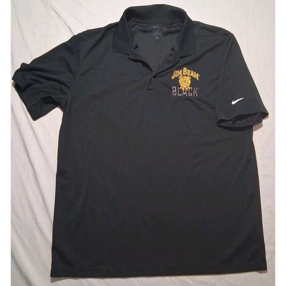 Nike Shirt Mens Large Black Jim Beam Golf Polo Performance Stretch Logo - Picture 2 of 5